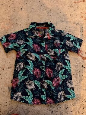 Kids Tropical Leaf Short-Sleeve Shirt - Navy, Teal & Pink